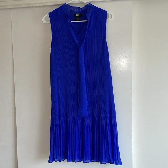 dkny cobalt blue dress DKNY Women's Sleeveless Gathered Midi A-Line Dress in Indigo main image 1